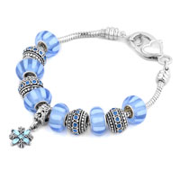  - blue murano glass combined with silver tone flower dangle charm Image.