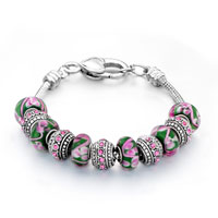 Bracelets - pink flower green murano glass and silver beads charms bracelets fit all brands Image.