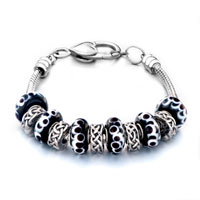 Bracelets - black petal murano glass and silver beads charms bracelets fit all brands Image.