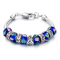  - pink flower blue mixed beads charms bracelets all brands charm Image.