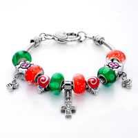 Bracelets - red and green mixed dangle style pandora beaded bracelet Image.