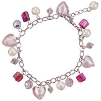 Bracelets - pink heart charms murano glass necklace Image.