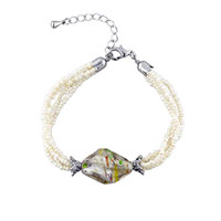 Bracelets - cream beads with gray murano glass necklace Image.