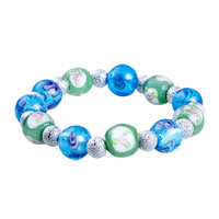 Bracelets - blue and green flower beads murano glass bracelet Image.