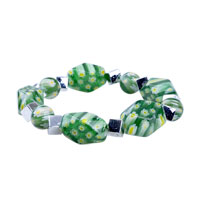 Bracelets - silver and green millefiori murano bracelet Image.