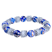 Bracelets - blue and clear millefiori evil eye murano glass beaded bracelets Image.