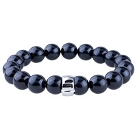 Bracelets - one fastener black faux pearl bracelet Image.