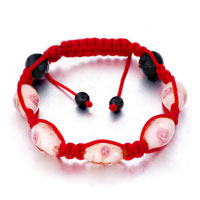  - pink pattern murano glass on red cotton rope adjustable shamballa bracelet Image.