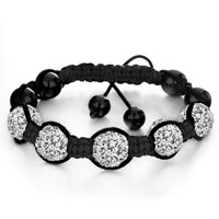 Bracelets - five white disco ball rhinestone adjustable shamballa bracelet bead bracelets Image.
