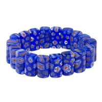 Bracelets - white and orange flower pattern blue murano glass bracelet Image.