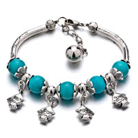 Bracelets - silver plated trendy turquoise gemstone beads dangle fish bracelets charm dangle bracelet Image.