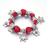 - silver plated red trendy turquoise gemstone beads mixed dangle flower bracelets Image.