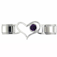 Italian Charms - id heart link february amethyst color birthstone italian charm Image.