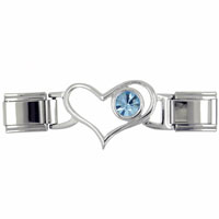 Italian Charms - id heart link march aquamarine color birthstone italian charm Image.