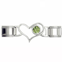 Italian Charms - id heart link august peridot color birthstone italian charm Image.