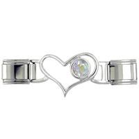 Italian Charms - id heart link october pink tourmaline color birthstone italian charm Image.