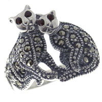 Rings - size 6 siamese cats sterling silver ring Image.