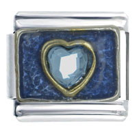 Italian Charms - rhinestone heart blue italian charm Image.