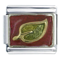 Italian Charms - leaf on red italian charm Image.