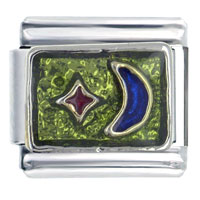 Italian Charms - star &amp; moon green italian charm Image.