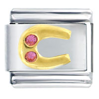 Italian Charms - pink studded horseshoe italian charm Image.