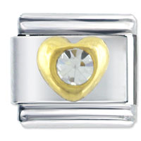 Italian Charms - gold tone heart april diamond color rhinestone Image.