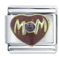 Italian Charms - mom heart purple italian charm Image.