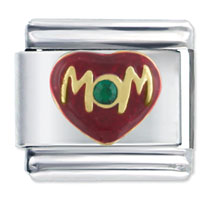 Italian Charms - mom heart green rhinestone italian charm Image.