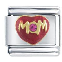 Italian Charms - mom heart purple rhinestone italian charm Image.