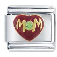 Italian Charms - mom lime green rhinestone italian charm Image.