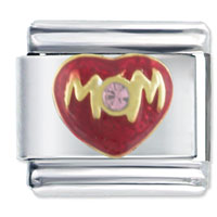 Italian Charms - mom light orange rhinestone italian charm Image.