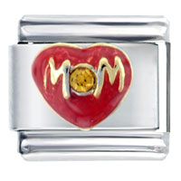 Italian Charms - mom heart with orange stud italian charm Image.