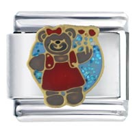 Italian Charms - teddy bear with flowers italian charm Image.