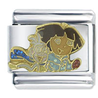 Italian Charms - dora the explorer and boots in winter licensed italian charm Image.