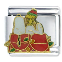 Italian Charms - snoopy and woodstock christmas licensed italian charm Image.