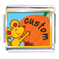Italian Charms - mouse with pumpkin photo italian charm Image.