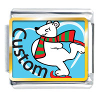 Italian Charms - ice skating winter bear photo italian charm Image.
