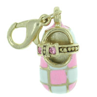 Kids Jewelry - pink checkered mary jane shoe clasp charm Image.
