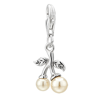 Sterling Silver Jewelry - 925 sterling silver cherry clear white pearl lobster clasp charm for bracelet Image.