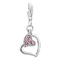 Sterling Silver Jewelry - double heart with october birthstone dangle sterling silver link charms clasp Image.