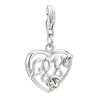 Sterling Silver Jewelry - april birthstone heart with love dangle sterling silver link charms clasp Image.