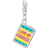Link Charm Bracelet - 925 sterling silver i love my grandkids photo rectangle frame link charm Image.