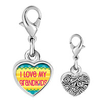Link Charm Bracelet - 925 sterling silver i love my grandkids photo heart frame link charm Image.