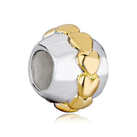 European Beads - row of hearts two tone plated european beads Image.