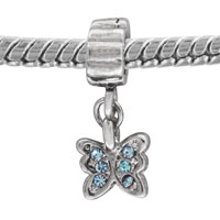 European Beads - turquoise color rhinestone butterfly dangle european beads Image.