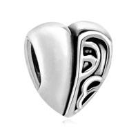 European Beads - half engraved heart silver plated european beads Image.
