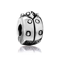  - silver tone ladybug clip lock stopper bead charm bracelet Image.