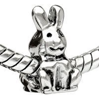 European Beads - cute sitting rabbit silver plated european beads Image.