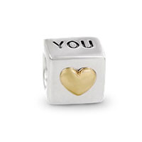 European Beads - i love you cube two tone plated european beads Image.