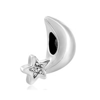 European Beads - rhinestone star and moon silver plated european beads Image.